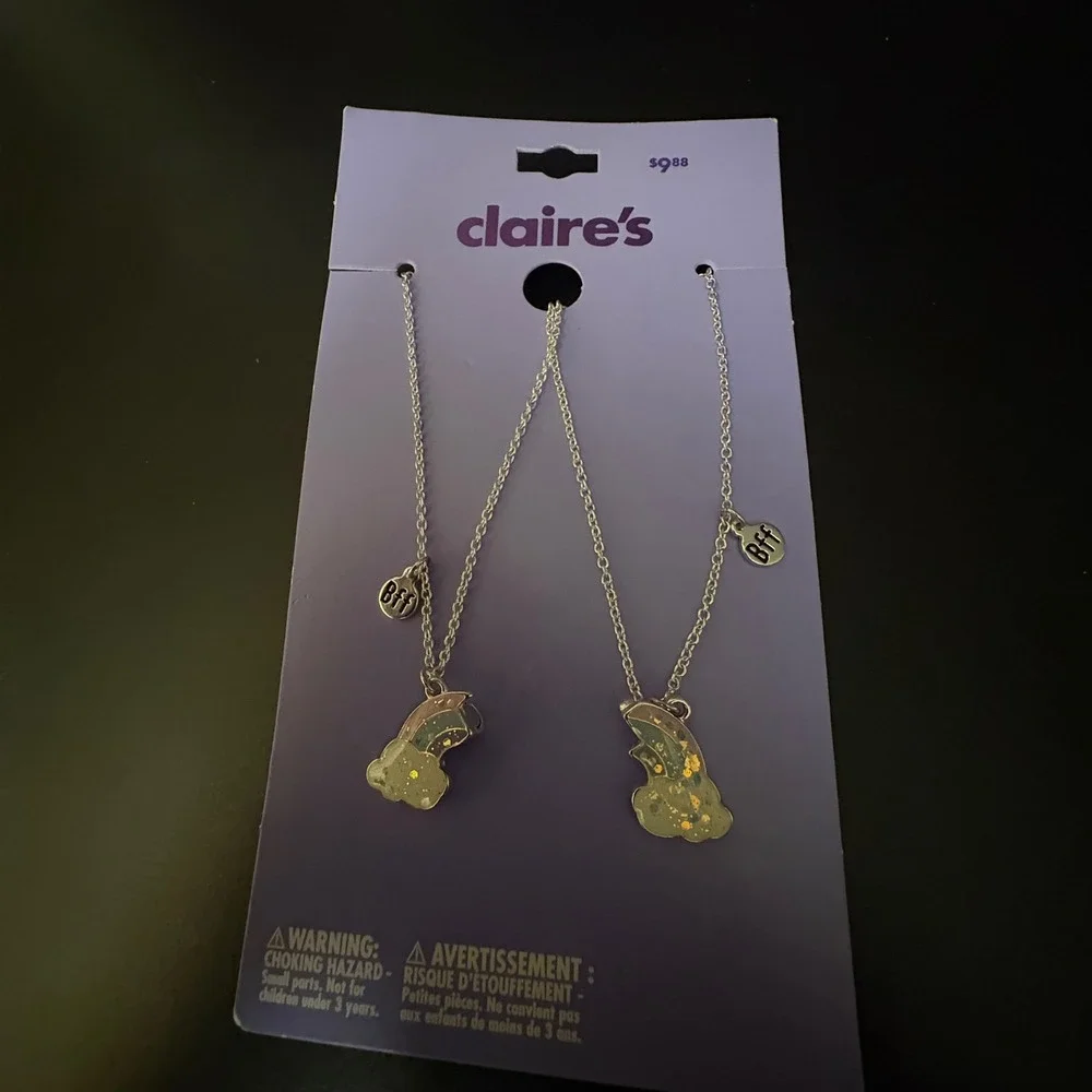 NWT Claire's Best Friends Rainbow Necklace Set BFF Friendship‎ Necklaces Silver